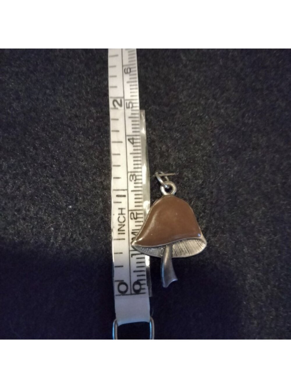 Mushroom Shaped Charm Pendant Brown Enamel Detail Unique Design Jewelry - Picture 2 of 3